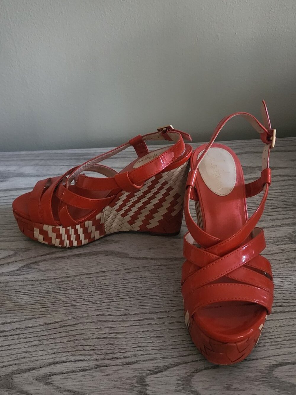 Cole Haan dark orange patent leather wedge sandals Size 5 1/2